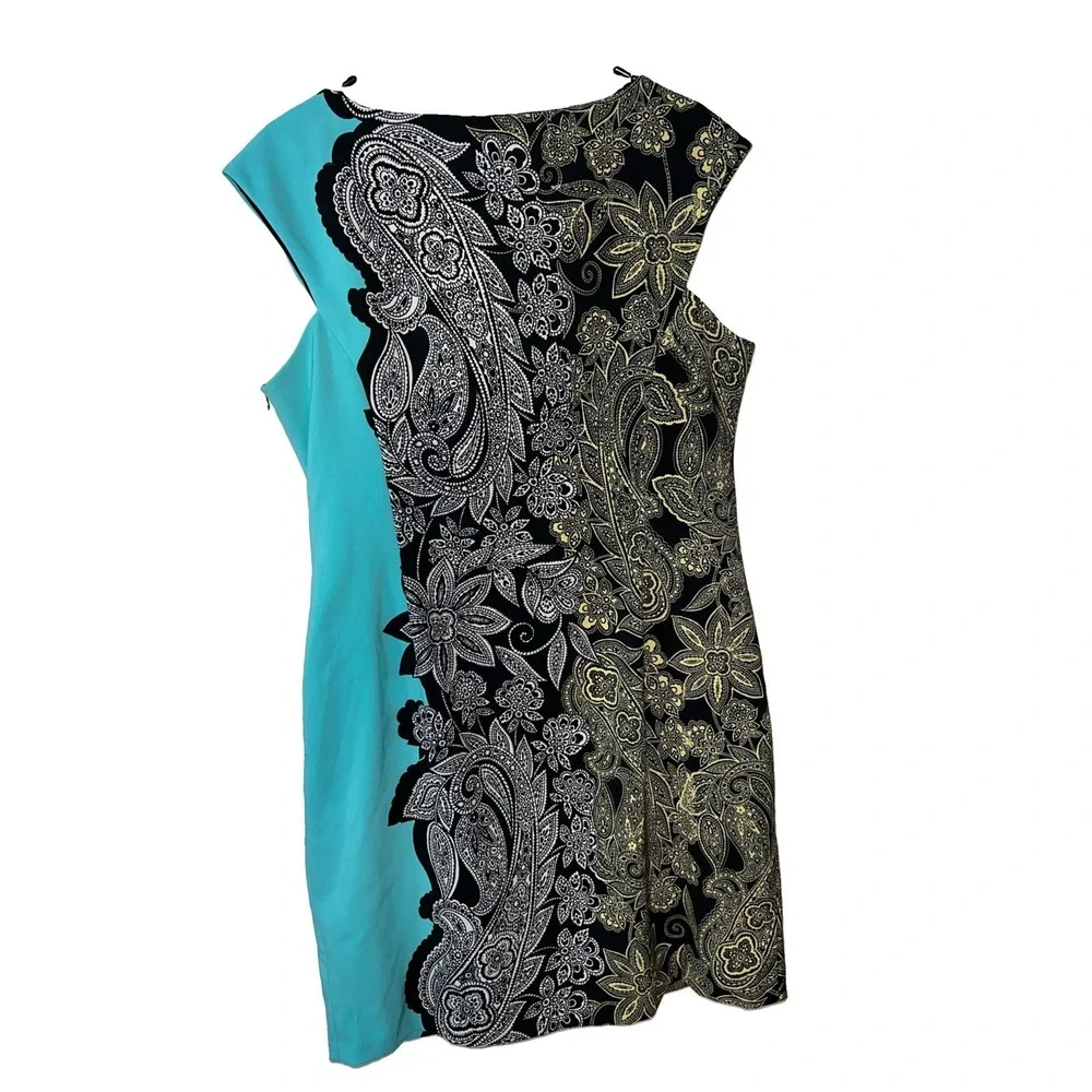 London Times Women's Colorful Paisley Cap Sleeve Dress Size 16